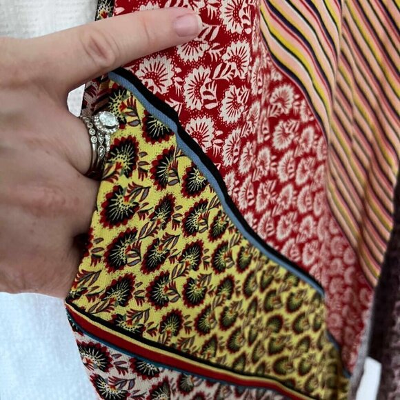 Blogger Favorite CAbi Women's Yellow Red Patchwork Open Front Kimono size Small - Picture 10 of 12